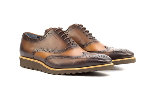 Brogue Mens Leather Shoes - Cognac