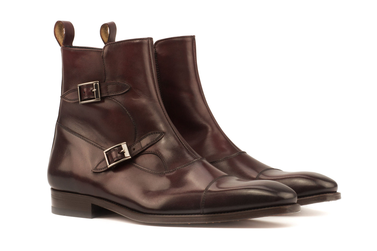 Double Monk Boots - Burgundy