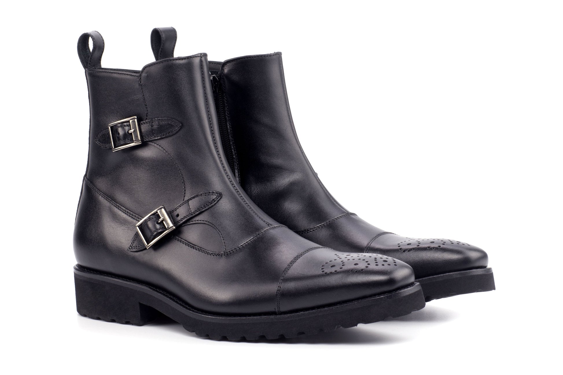 Double Monk Boots - Double Buckle Boots- Black